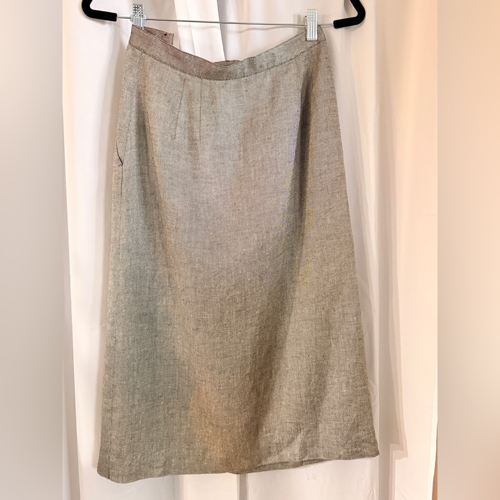 Vintage Christian Dior The Suit Skirt | 70s 80s Rayon Linen Midi | Pockets - Picture 9 of 16